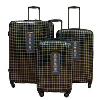Ben Sherman Black Plaid 3-Piece Lightweight Hardside Spinner Luggage Set