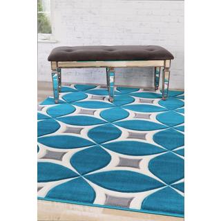 Persian Rugs Carved Modern Abstract Turquoise Area Rug (7'10 x 10'6)