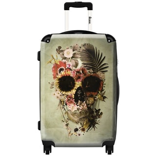 iKase Flower Skull Khaki Polycarbonate 24-inch Hardside Spinner Upright Suitcase