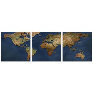 Ben Judd '1800s World Map Triptych' World Map Art on Metal or Acrylic