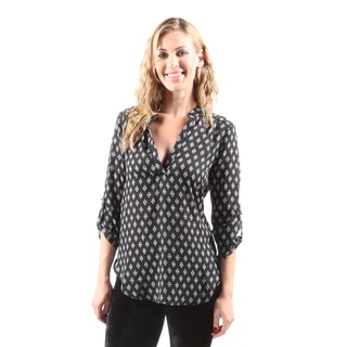 Hadari Women's Casual Sexy Fashion 3/4 Sleeve Black Blouse Shirt Top