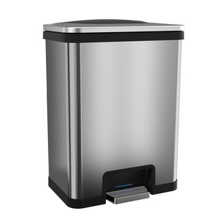 halo TapCan Effortless Trash Can, 49 Liter Fingerprint-Proof Stainless Steel with Deodorizer, Black Trim