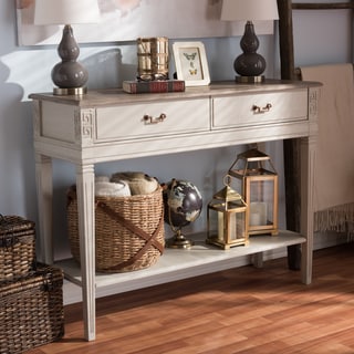 Baxton Studio Hermione French Provincial Style Weathered Oak and White Wash Distressed Finish Wood Console Table