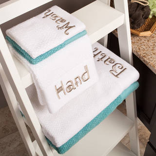 Embroidered "Bath, Hand, Wash" 3-Piece Towel Set