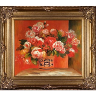 Pierre-Auguste Renoir 'Roses in a Vase, 1914' Hand Painted Framed Oil Reproduction on Canvas