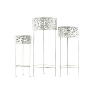 Urban Trends Collection White Metal Round Filligree Plant Stand (Pack of 3)
