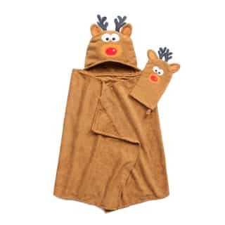 Tub Time for Tots 2-Piece Reindeer Hooded Bath Wrap Set