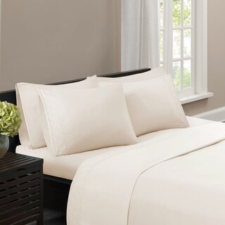 Madison Park Essentials Fretwork Microcell Embroidered Sheet Set 4-Color Option