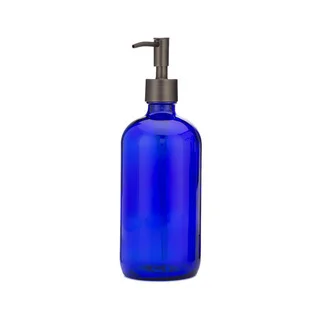 RAIL19 Market Blue Glass Soap Dispenser w/ Bronze Rustic Pump