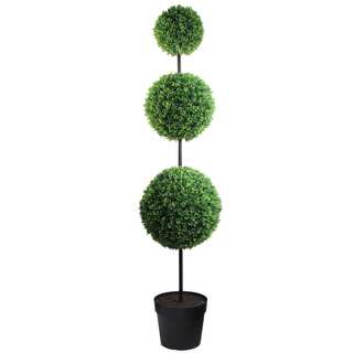 66-inch Tall Artificial Boxwood Triple Ball Shaped Topiary Plant Tree in Plastic Pot, Green