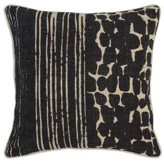Kosas Home Tanza 18x18 Linen Black Down and Feather Filled Throw Pillow