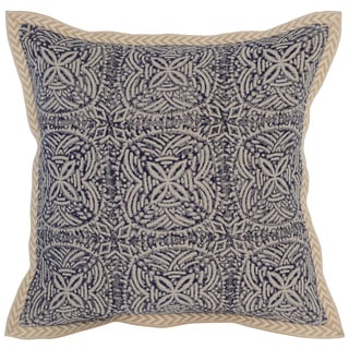 Kosas Home Cainta Screen Printed 18x18 Linen Blue Down and Feather Filled Throw Pillow