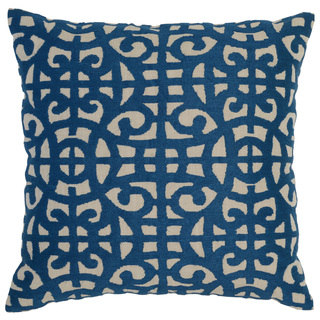 Kosas Home Prue Embroidered 22x22 Cotton Blue Down and Feather Filled Throw Pillow