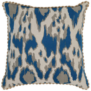 Kosas Home Satun Embroidered 22x22 Cotton Linen Blue Down and Feather Filled Throw Pillow