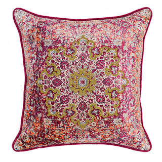 Kosas Home Loei Embroidered 22x22 Cotton Velvet Fuchsia Down and Feather Filled Throw Pillow