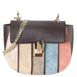 Diophy Multicolor Faux Leather Vertical Striped Crossbody Handbag