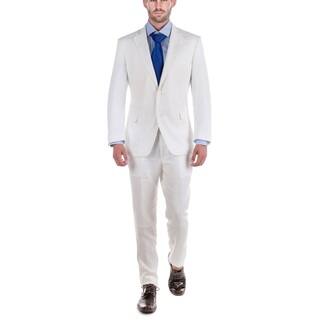 Verno Men's White Linen Classic-fit 2-piece Suit