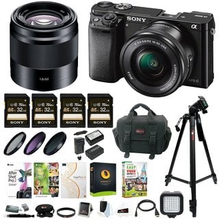 Sony Alpha a6000 Mirrorless Camera w/ 16-50mm & 50mm Lens & 32GB SD 4-Pack Card Bundle