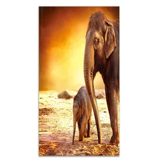 Designart 'Elephant Mother and Baby Outdoors' African Metal Wall Art