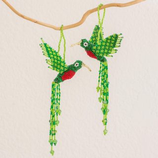 Set of 2 Handcrafted Glass 'Radiant Quetzal' Beaded Ornaments (Guatemala)