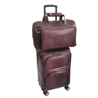Amerileather Chestnut Brown Leather Lizard-print 2-piece Spinner Luggage Set