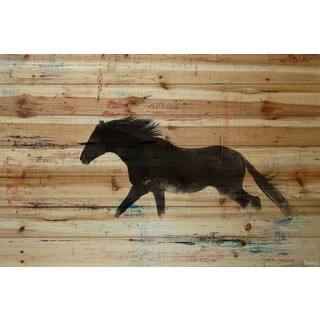Parvez Taj - 'Black Horse Stride' Painting Print on Natural Pine Wood