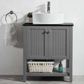Modena 28-inch Vanity in Grey with Glass Countertop