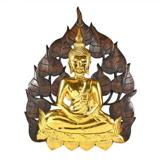 Handmade Enlightened Golden Buddha Bodhi Tree Leaf Wall Art (Thailand)