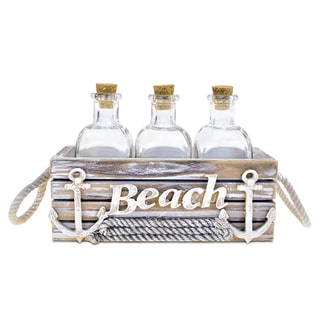 Puzzled Baja Beach Vintage Carrier With 3 Bottles Nautical Decor