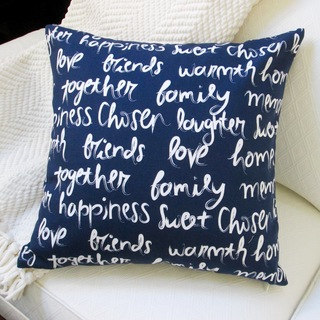 Artisan Pillows 'Love, Happiness, Laughter' Navy 18-inch Indoor Throw Pillow Cover