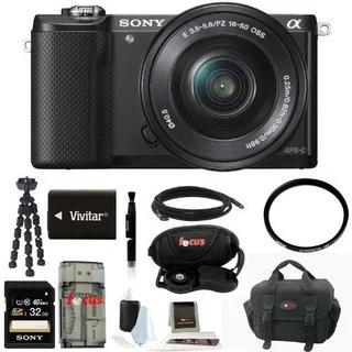 Sony ILCE5000LB ILCE-5000B Alpha A5000 Mirrorless Digital Camera with 16-50mm Lens (Black) with 32GB Kit