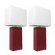 Elegant Designs Red Leather With White Fabric Shades Modern Table Lamps (Set of 2)