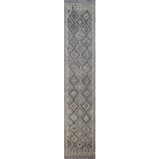 Kilim Marjan Beige/Grey Wool Hand-knotted Runner Rug (2'7 x 13'5)