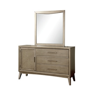 Furniture of America Meric Mid-century Modern 2-piece Grey Dresser and Mirror Set