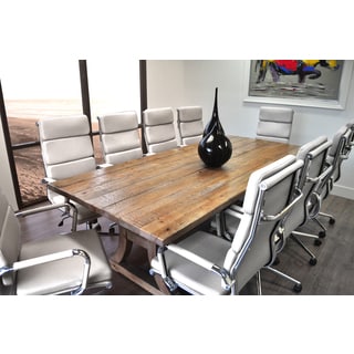 SOLIS Ligna Conference Set 11-piece Solid Wood Table with White Bonded Leather Office Chairs