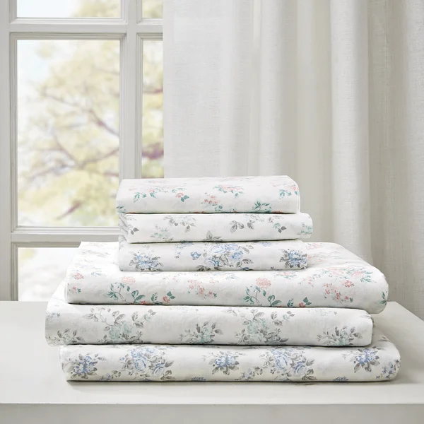 Madison Park Floral Cotton Garment Wash Printed 6 Piece Sheet Set