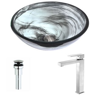 ANZZI Mezzo Series Slumber Wisp Deco-Glass Vessel Sink with Enti Brushed Nickel Faucet