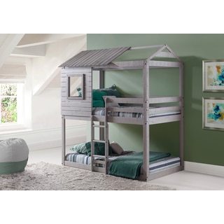 Donco Kids Loft-Style Light Grey Twin over Twin Bunk Bed