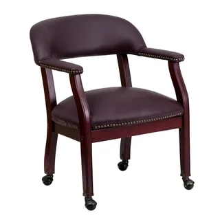 Burgundy Leather Rolling Office Side Chair