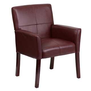 Burgundy Leather Executive Office side Chair with Mahogany Finished Legs