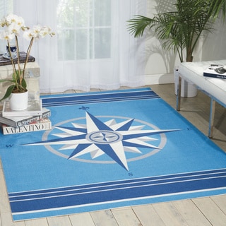 Waverly Sun N' Shade Blue Indoor/ Outdoor Area Rug by Nourison (5'3 x 7'5)
