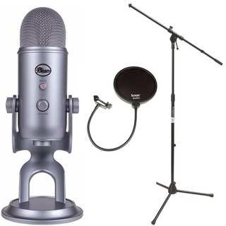 Blue Microphones Yeti USB Microphone with Mic Stand and Pop Filter for Broadcasting & Recording Microphones (Grey)