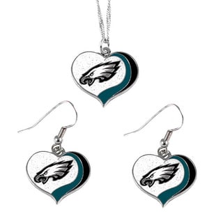 NFL Philadelphia Eagles Sports Team Logo Glitter Heart Necklace and Earring Set Charm Gift