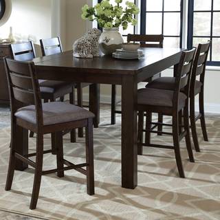 Rustic Block Plank Design Casual Counter Height Dining Table with Exposed Metal Brackets