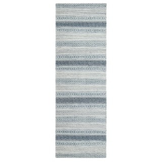 Jani Tribe Blue and Ivory Natural Fibers Handwoven Rug (2'6 x 8')