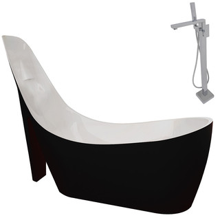 Anzzi Gala 6.7-foot Acrylic Slipper Soaking Bathtub in Stellar Black with Dawn Faucet in Chrome