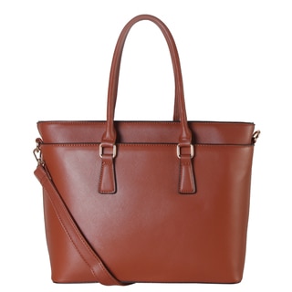Diophy Saffiano Brown Faux-leather Multi-spaced Large Tote Handbag