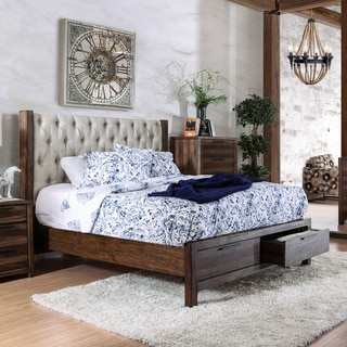 Furniture of America Andrea II Contemporary Button Tufted Wingback Rustic Natural Tone Storage Bed