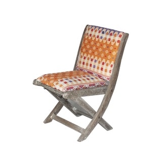 Handmade Orange Geometric Floral Pattern Folding Accent Chair (India)