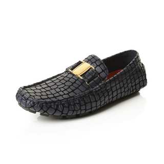 Henry Ferrera Collection Men's Faux Leather Alligator Print Buckle Slip-on Loafers